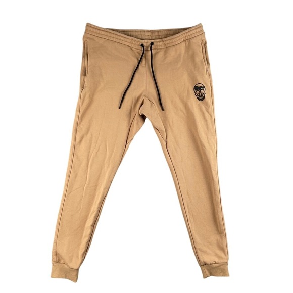 Gymreapers Sweatpants‎ XL Men's Beige Skull Logo Joggers Drawstring Cotton Blend - Picture 1 of 10